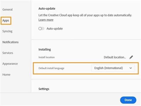 Change the language of your Creative Cloud apps .